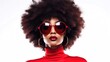 © Ketanoff - Beauty portrait of African American girl in stylish red clothes on white background. Smiling dreamy beautiful girl with afro hightail. Curly black hair