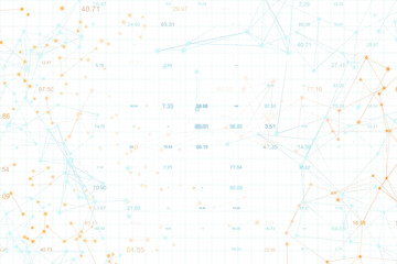 Poster - Abstract network with numerical data points, connecting lines on a white grid background, modern digital style, concept of data analysis. 3D Rendering.