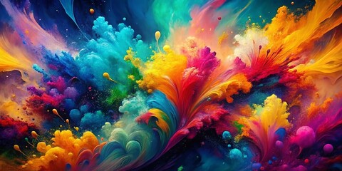 Poster - Bright Artistic Splashes: Abstract Color Texture in Modern Paint Patterns for Dynamic Backgrounds and Fractal Artwork Ideal for Creative Graphic Design Projects