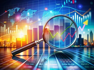 Poster - Business Analysis with Magnifying Glass and Chart - Double Exposure Photography for Insightful Data Interpretation and Strategic Decision Making in Modern Enterprises