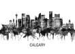 © Towseef Dar - Calgary Canada Skyline BW ,city landscape banner district business print painting watercolor
