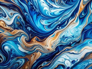 Poster - Captivating Abstract Marbled Texture in Blue, White and Dark Hues with Fluid Patterns for Backgrounds and Artistic Designs