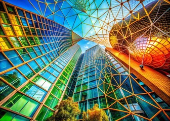 Poster - Captivating Architectural Background with Intricate Web Patterns Highlighting Modern Structures and Urban Landscapes for Creative Design Projects and Marketing Materials