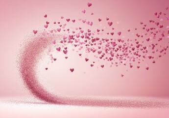 Aufkleber - A wave of pink glitter and tiny hearts flying in the air on a light background, pink glitter heart particles wafting, a pink Valentine's Day scene. 
