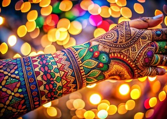 Poster - Captivating Arm Pattern Art with Bokeh Effect: A Fusion of Colorful Abstract Designs and Light, Showcasing Intricate Details and Creative Expressions in a Dreamy Background