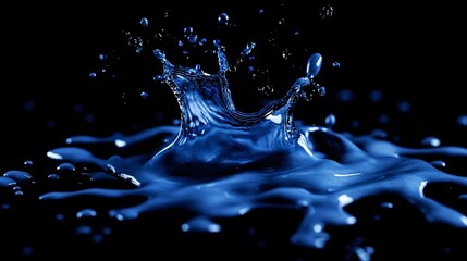 Poster - Crown-shaped water splash rising from a deep blue surface