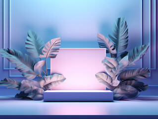 Wall Mural - AwesomeA luxurious mate white marble pink podium stage display mockup perfect for product presentation