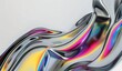 © IULIIA - 3D render of an abstract background with an iridescent liquid metal texture, rainbow colors, and a silver chrome wavy shape on a white background