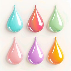 Poster - A set of six colorful droplets in different colors, illustration on a white background