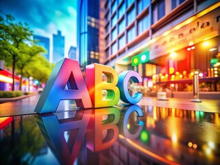 Poster - Captivating Creative Letter ABC Logo Design with Tilt-Shift Photography Effect for Unique Branding Concepts and Marketing Strategies in a Vibrant Color Palette