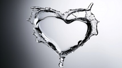 Splash of water in the shape of a heart on a gradient background, symbolizing purity and love