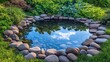 © Anton - Tranquil garden pond surrounded by greenery and smooth stones