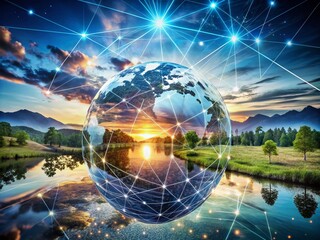 Poster - Captivating Double Exposure Photography Celebrating World Wide Web Day with a Digital Landscape and Abstract Elements, Featuring Copy Space for Creative Text Overlay