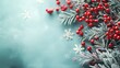 © DruZhi Art - A Banner of Snowflakes and Red Berries on a Soft Blue Background Creating a Vibrant and Decorative Seasonal Design