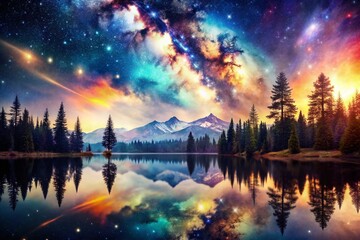 Poster - Captivating Double Exposure Photography of Galactic Wonders Blending Cosmic Landscapes with Earthly Elements for a Stunning Visual Journey Through Space and Nature