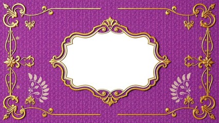 A purple card featuring a vintage floral pattern and a golden label, floral, elegant