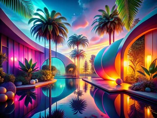 Poster - Captivating Glowing Tropical 3D Abstract Architecture Background for Stunning Visuals and Creative Projects in Modern Design