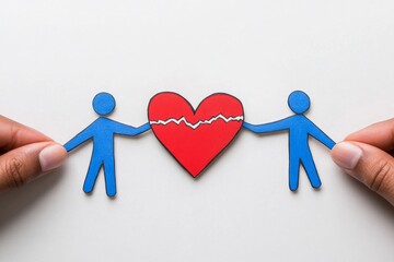 Aufkleber - A clean illustration of two figures holding a broken heart between them, symbolizing mutual separation on a white canvas