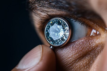 Aufkleber - A close-up of a jeweler inspecting a diamond with a loupe, with the gem reflecting light in a dazzling pattern