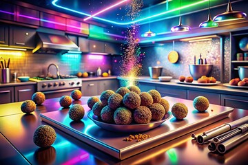 Poster - Captivating Holographic Truffles in a Virtual Kitchen: Witness the Fusion of Culinary Art and Technology in Stunning Drone Photography