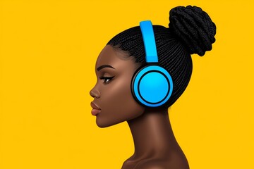 Aufkleber - A minimalist flat design of a female DJ silhouette wearing headphones, with clean lines and vibrant neon colors