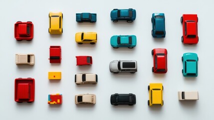 Aufkleber - Children's toys including cars, blocks, and dolls are neatly arranged on a white background, providing open space for text or creative use. Generative AI
