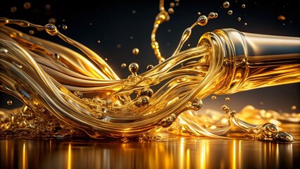 Poster - Captivating Long Exposure of Gold Liquid Flowing Through a Glass Tube in Super Slow Motion, Showcasing the Fluid Dynamics and Reflections in Stunning 4K Detail