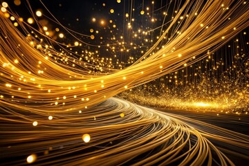 Poster - Captivating Long Exposure Photography of Glimmering Gold Thread Trails Illuminating a Dark Background with Ethereal Light Effects and Abstract Patterns Creating a Dreamy Atmosphere