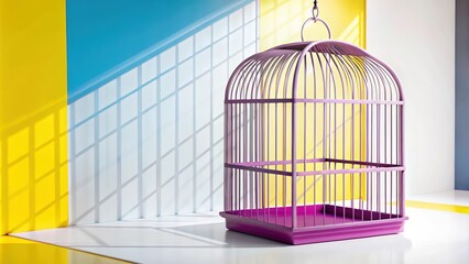 Wall Mural - A Purple Birdcage in a Minimalist Studio Setting