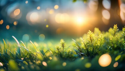 sunlit meadow: a mesmerizing view of lush green grass bathed in the golden glow of a setting sun, bo