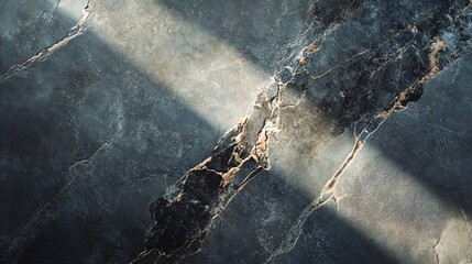 Poster - Sunlight crossing dark grey marble surface with golden stripes