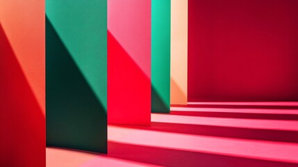 Poster - Colorful panels casting shadows on pink surface create abstract composition