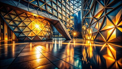 Poster - Captivating Low Light Photography of Geometric Patterns Creating a Unique Visual Experience with Light and Shadow Play for Stunning Abstract Art
