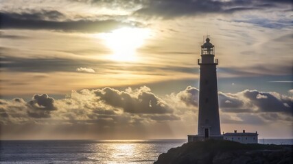 Sticker - Lighthouse Silhouetted Against a Dramatic Sunset Sky