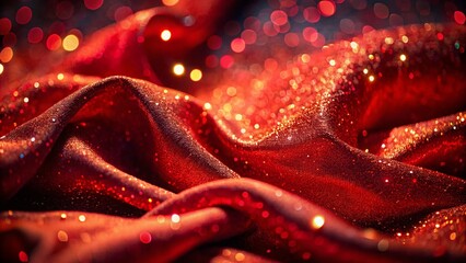 Poster - Captivating Low Light Photography of Red Abstract Cloth with Shiny Particles, Creating a Dreamy Atmosphere Ideal for Artistic and Creative Projects
