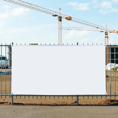 Wall Mural - Advertising banner mockup on the fence of construction site banner mockup advertising blank business display template