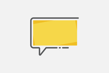 Poster - Simple Blank Empty Speech Bubble For Quote Text. Yellow Square Quote Box With Outline Isolated On White Background. Flat Vector Design Template Element.