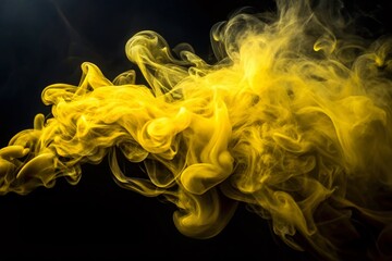 Poster - Captivating Minimalist Photography of Yellow Smoke on a Black Background, Emphasizing the Contrast and Depth of Darkness with a Unique Aesthetic Appeal