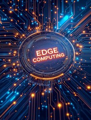 Poster - Edge Computing Concept on Motherboard Illustrating Advanced Data Processing at Network Periphery for Speed
