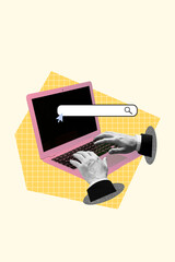 Aufkleber - Trend artwork 3D sketch image photo collage of clock time deadline business miniature anonym hands search website internet display laptop