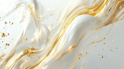 Poster - Fluid gold and white abstract art modern aesthetic digital design luxurious atmosphere top-down view creative concept