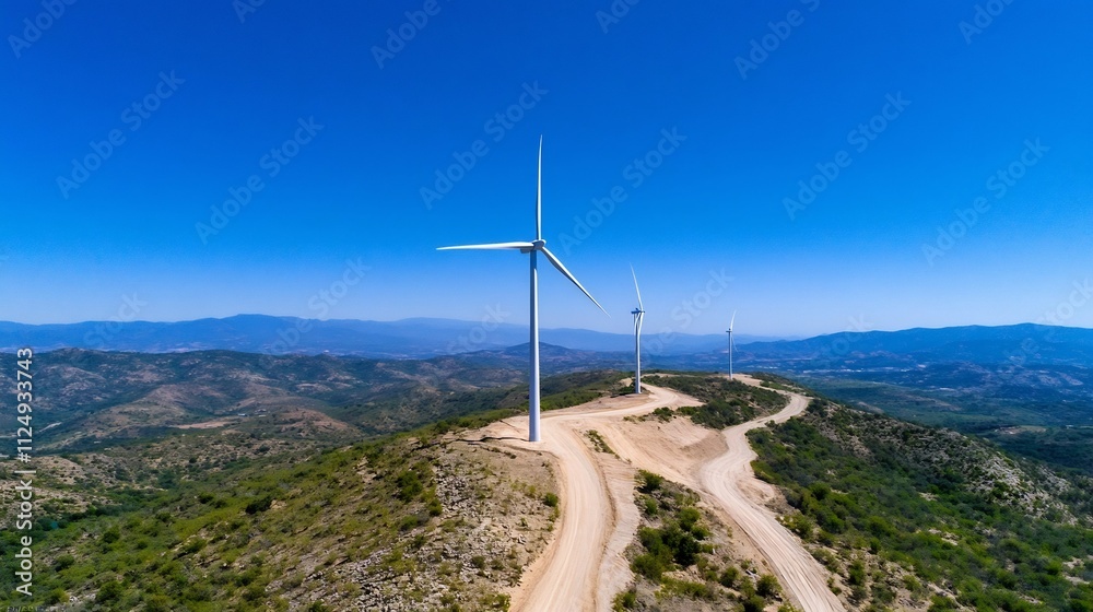 Majestic Wind Turbines Harnessing Renewable Energy on a Scenic Hill ...