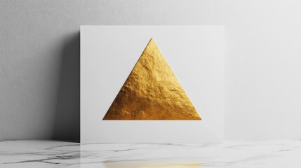 Poster - Golden triangle artwork displayed on white canvas in minimalist studio environment for modern art enthusiasts