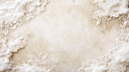 Poster - White sea foam creating a frame on beige marble surface