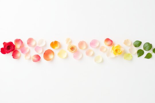 Colorful Rose Gradient with Petals on White Background