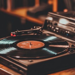 Wall Mural - Spinning vinyl record on vintage turntable.