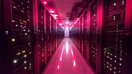 Poster - Data center operations high-tech infrastructure server room digital environment futuristic viewpoint network concept