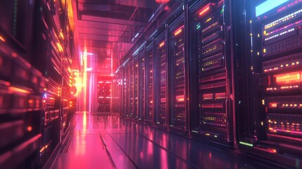 Poster - futuristic data center technology showcase digital realm visual art neon environment ground-level pe