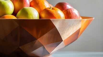 Aufkleber - Closeup of a modern fruit bowl with a geometric design, holding a mix of apples and oranges.