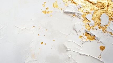 Poster - Artistic gold leaf and white texture creation abstract studio digital artwork minimalist design close-up contemporary aesthetic